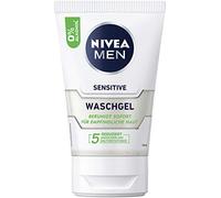 NIVEA MEN Sensitive Wash Gel (100 ml), Soap Free Cleansing Gel with Chamomile and Vitamin E for Sensitive Men’s Skin, Soothing Facial Cleansing with 0% Alcohol