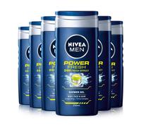 NIVEA MEN Shower Gel Power Refresh Pack of 6 (6 x 250ml), Invigorating Body Wash with Menthol Scent, All-in-1 Shower Gel for Men,