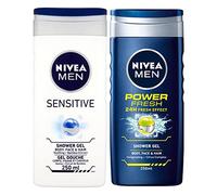 Nivea MEN Shower Gel Twin Set SENSITIVE & POWER FRESH Body, Face & Hair Wash 2 x 250ml Exclusive Selection from Kingdom Supplies.