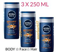 Nivea Men Sport Shower Gel 24H Fresh Face Body Hair 3x 250ml Refreshing cleanse