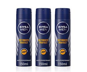 NIVEA MEN Ultimate Protect Anti-Perspirant Deodorant Pack of 3 (3 x 150ml), Men's Deodorant with 0% Alcohol, 48 Hour Antiperspirant for Men, Spray Deodorant