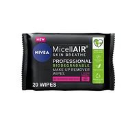 NIVEA MicellAIR SKIN BREATHE Professional Biodegradable Cleansing Wipes (20 Sheets), Plant-Based Micellar Wipes, MicellAIR technology Biodegradable Wipes, Face Wipes Makeup Remover