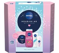 NIVEA Nourish Me With Love Gift Set - Feel Good Skin Bundle with 8 Affirmation Cards - Grapefruit Shower Gel 250ml, Roll-On Anti-Perspirant 50ml, Soft Moisturising Cream 75ml