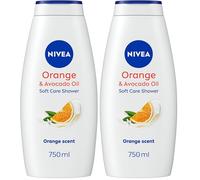 NIVEA Orange & Avocado Shower Cream (750ml), Moisturising Shower Gel with Avocado Oil, Luxurious Body Wash for Women with Vitamin C, E (Pack of 2)