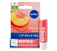 NIVEA Peach Shine Lip Balm (4.8g), Flavoured Lip Balm with Shea Butter, Natural Oils and Vitamins, Provides 24h Moisture and a Coral Shine, Vegan Lip Care Formula