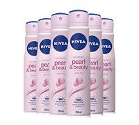 NIVEA Pearl & Beauty Anti-Perspirant Deodorant Pack of 6 (6 x 250ml), 48hr Deodorant for Women, Anti-Perspirant Spray for Women, with A Gentle Fragrance & Pearl Extracts