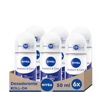 NIVEA Protect & Care Roll-on 6 Pack (6 x 50 ml), Antiperspirant Deodorant with NIVEA Creme Scent, Roll On Deodorant with 0% Alcohol