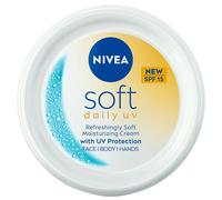 NIVEA Soft Daily UV SPF15 (100ml), 48H Moisturising Cream for Face, Body and Hands with Vitamin E and Jojoba Oil, Hand Cream with Factor 15 Sun Protection Moisturises Deeply, Vegan Formula Day Cream