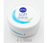 NIVEA SOFT MOISTURISING CREAM FOR FACE, BODY AND HANDS 50ML TUB 4 PACK