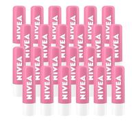 NIVEA Soft Rose Lip Balm - Natural Rose Extract Hydrating Lips Moisturiser, 24h Melt-In Care Formula Lip Care, Smooth Protective Chapstick for Dry & Cracked Lips | Pack of 24