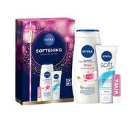 NIVEA Softening Moments Gift Set, Rose & Almond Oil Shower Cream 250ml, Soft Moisturising Cream 75ml, Rosé Lip Balm 4.8g