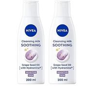 NIVEA Soothing Cleansing Milk (200ml), Face Cleanser with Grape Seed Oil and Hydramine, Gently Cleanses Without Drying Out, Make-up Remover Cleanser for Sensitive Skin (Pack of 2)