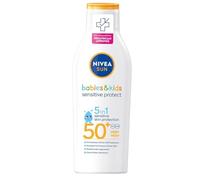 Nivea Sun Babies & Kids Sensitive Protective 5 in 1 Spf50+ 200ml, Sunscreen emulsion for face for babies and children, body with very high protection, Baby, children's sunscreen lotion, Pack of 1