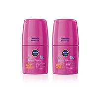 NIVEA SUN Kids Protect & Care Pink Coloured Roll-On Pack of 2 (2 x 50ml) Sunscreen with SPF 50, Coloured Roll-On Kids Suncream for Delicate Skin, Immediately Protects