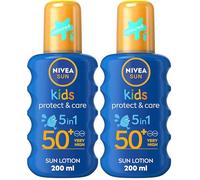 NIVEA SUN Kids Protect & Care SPF 50+ Coloured Spray (200ml), Sunscreen Protects Delicate Skin Against Sunburn and Long-Term UV Damage, Fast-Absorbing No White Cast Sun Lotion (Pack of 2)