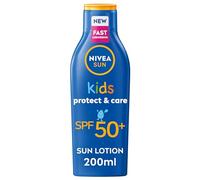 NIVEA SUN Kids Protect & Care SPF 50+ Lotion (200ml), Moisturising Sun Cream Protects Delicate Skin Against Sunburn and Long-Term UV Damage, Fast-Absorbing No White Cast Sun Lotion