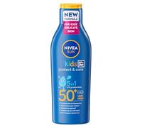NIVEA SUN Kids Protect & Care SPF 50+ Lotion (200ml), Moisturising Sun Cream Protects Delicate Skin Against Sunburn and Long-Term UV Damage, Fast-Absorbing No White Cast Sun Lotion