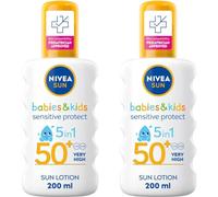 NIVEA SUN Kids Protect & Sensitive Spray (200ml) Sunscreen Spray with SPF 50+, Kids Suncream for Sensitive Skin, Immediately Protects Against Sun Exposure (Pack of 2)
