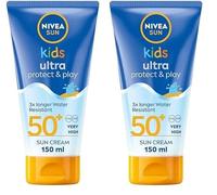 NIVEA Sun Kids Ultra Protect & Play SPF 50+ Lotion (150ml), Moisturising Kids Sun Cream Immediately Protects Delicate Skin Against Sunburn and Long-Term UV Damage (Pack of 2)