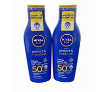 NIVEA SUN Protect & Moisture Sun Lotion SPF 50+ (200 ml), Suncream with Vitamin C and Hyaluron, Provides 48H Moisture and Immediate UVA/UVB Protection, Fast-Absorbing, No White Cast Formula