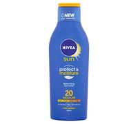NIVEA SUN Protect & Moisture Sun Lotion SPF 20 (200 ml), Suncream with Vitamin C and Hyaluron, Provides 48 Hour Moisture and Immediate UVA/UVB Protection, Fast-Absorbing, No White Cast Formula
