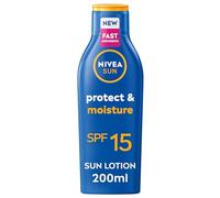 NIVEA SUN Protect & Moisture Sun Lotion SPF 15 (200 ml), Suncream with Vitamin C and Hyaluron, Provides 48H Moisture and Immediate UVA/UVB Protection, Fast-Absorbing, No White Cast Formula