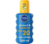 NIVEA SUN Protect & Moisture Sun Lotion SPF 20 (200 ml), Suncream with Vitamin C and Hyaluron, Provides 48H Moisture and Immediate UVA/UVB Protection, Fast-Absorbing, No White Cast Formula