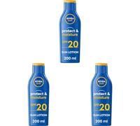 NIVEA SUN Protect & Moisture Sun Lotion SPF 20 (200 ml), Suncream with Vitamin E, Provides 48 Hour Moisture and Immediate UVA & UVB Protection (Pack of 3)