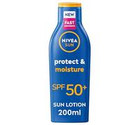 NIVEA SUN Protect & Moisture Sun Lotion SPF 50+ (200 ml), Suncream with Vitamin C and Hyaluron, Provides 48H Moisture and Immediate UVA/UVB Protection, Fast-Absorbing, No White Cast Formula