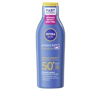 NIVEA SUN Protect & Moisture Sun Lotion SPF 50+ (200 ml), Suncream with Vitamin C and Hyaluron, Provides 48H Moisture and Immediate UVA/UVB Protection, Fast-Absorbing, No White Cast Formula