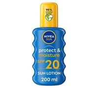 NIVEA SUN Protect & Moisture Sun Lotion SPF 20 (200 ml), Suncream with Vitamin C and Hyaluron, Provides 48H Moisture and Immediate UVA/UVB Protection, Fast-Absorbing, No White Cast Formula