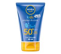 NIVEA SUN Protect & Play Children's sun lotion SPF 50+ travel size (1 x 50ml), water resistant sunscreen, sun protection formulated for skin