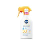 NIVEA SUN Sunscreen spray Babies&Kids Sensitive SPF50+, 270 ml, 5-in-1 sunscreen spray for children and babies over 6 months, For sensitive skin, SPF50+, Waterproof formula, Pack of 1