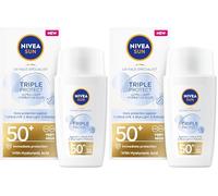 NIVEA SUN Triple Protect Light Sun Fluid SPF50+ (40ml), Face Sun Cream SPF50 with Hyaluron, Protects Against UV, Blue Light and Pollution, Daily Face Sunscreen (Pack of 2)