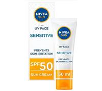 Nivea Sun UV Face Sensitive Cream Soothing UVA/UVB, 0% sticky SPF50, 50ml, Nivea Sun UV Face Sensitive Soothing UVA/UVB, 0% sticky skin feeling sunscreen protection SPF50+, 50ml, Pack of 1