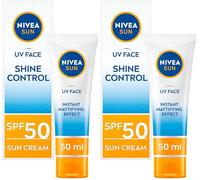 NIVEA Sun UV Face Shine Control SPF 50 Cream (50ml), Sun Cream Protects Against UVA/UVB Rays and Premature Skin Ageing, Sunscreen for Delicate Facial Skin (Pack of 2)
