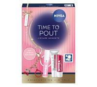 NIVEA TIME TO POUT Beauty Gift Set, 4-Piece Collection | Premium Gifting & Beauty Kit with Tinted, SPF15 & Glossy Lip Balms, Lip Oil & Key Chain