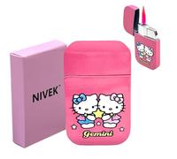 NIVEK Kitty Cat Lighter Y2k 12 Consetellations Horoscope Astrology Zodiac Birth Signs Pretty Pink Flame Kawaii Collectable Japanese Cool Accesories (Gemini)