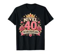 Nivel 40 Desbloqueado Pink Crown Badge Graphic 40th Roses T-Shirt