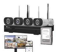 NIVIAN SuperHD Professional WiFi Surveillance Camera Kit with 4 IP Cameras and Recorder with Hard Drive 500GB 10CH - for Home and Business - Night Vision, AI Human Detection, Two-Way Audio