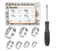 Nivithi 63pcs 304 Stainless Steel Hose Clips,Hose Clamp Assortment Kit,Adjustable Hose Clamps (6-38mm),Worm Gear Pipe Jubilee Clip for Plumbing,Automotive & Mechanical Use