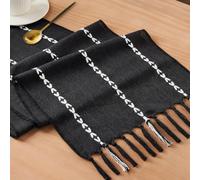 Niviy Black Table Runner 72 Inches Long, Black Christmas Decor Embroidered Striped Braided Boho Table Runner for Holiday Home Party Indoor Outdoor 12 x 72 Inch
