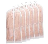Niviy Dress Bag for Hanging Clothes, 60 x 140 cm Clear Dress Cover with Zip, Waterproof Dustproof PEVA Clothes Storage Bag for Dresses, Coats, Suits & Long Garments, Wardrobe Protector 6 Pack White