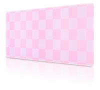Niviy Gaming & Office Mouse Pad (900x400x3mm) - XXL Non-Slip Desk Mat with Stitched Edges & Rubber Base Mouse Pad - Pink and White Checkered Mouse Mat for PC/Laptop