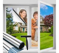 Niviy One Way Window Film Privacy 105x400cm, Mirror Reflective Window Tint for Glass, Heat Control UV Protection Anti Glare Sun Blocker, Daytime See Out Not In for Home Office Silver