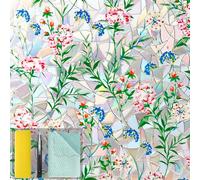 Niviy Stained Glass Window Film with Installation Tools, Heat Blocking Rainbow Window Film for Glass Doors, 3D Floral Decorative Static Cling for Home, Bathroom, Door 23.6 x 118 inch