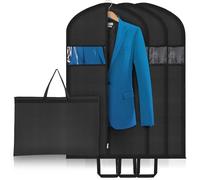 Niviy Suit Bags 3 Pack Suit Cover Moth Proof Garment Bags Foldable Suits Carriers for Men, Waterproof Anti-mite Breathable Clothes Protector with Zip (60 x 110cm)