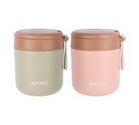 Nivofu 2 X Insulated Food Flask with Foldable Spoon, 430ml Vacuum Insulated Food Container, Thermal Lunch Box for Hot Food Kids Stainless Steel, Leak Proof Soup Containers, Green&Pink
