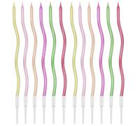 Nivofu Birthday Cake Candles, 12 Pcs Spiral Cake Candles, Twisty Birthday Candles, Metallic Long Thin Cupcake Candles with Holders for Birthday Wedding Baby Shower Party Cake Decorations - Multicolor
