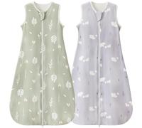 Nivolltha 2 Pack Super Soft 0.5 TOG Baby Sleeping Bags, 100% Cotton Breathable Summer Sleeping Bags 6-18 Months, Newborn Essentials, Foliage & Bear